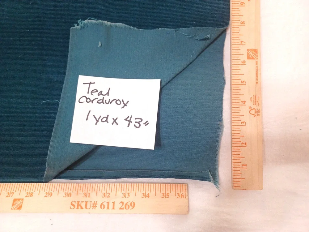 Teal Blue Green Thin Ribbed Corduroy Cotton Fabric 1 Pc 1 Yard x 43
